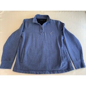 Nautica Men's L Blue 1/4 Zip Long Sleeve Sweatshirt‎ Pullover Pockets Navy Large